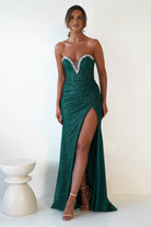 Stephanie Strapless Glitter Gown | Emerald Green - Oh Hello Clothing
