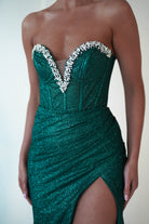 Stephanie Strapless Glitter Gown | Emerald Green - Oh Hello Clothing