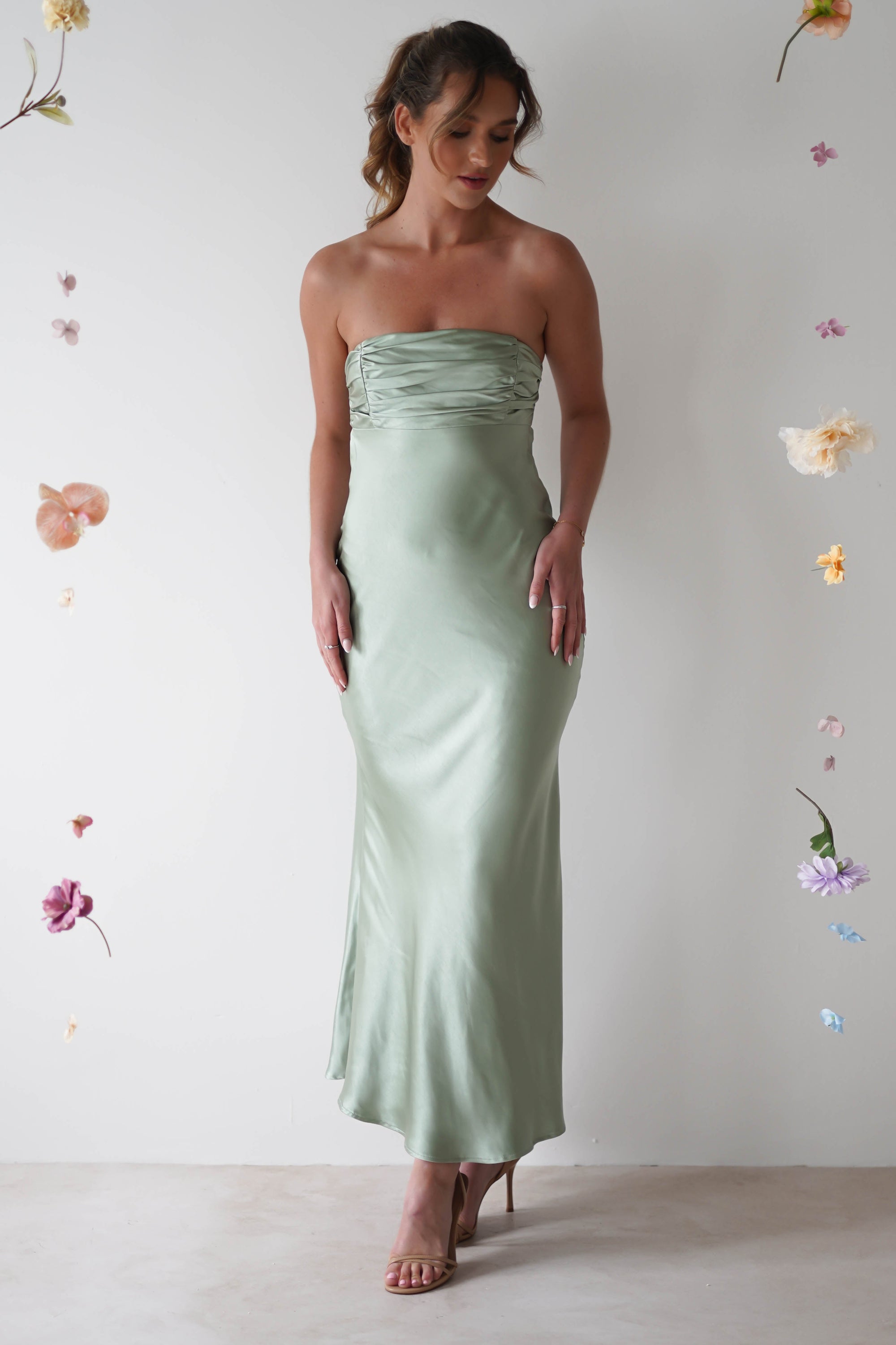 Rochelle Soft Satin Maxi Dress | Sage Green - Oh Hello Clothing