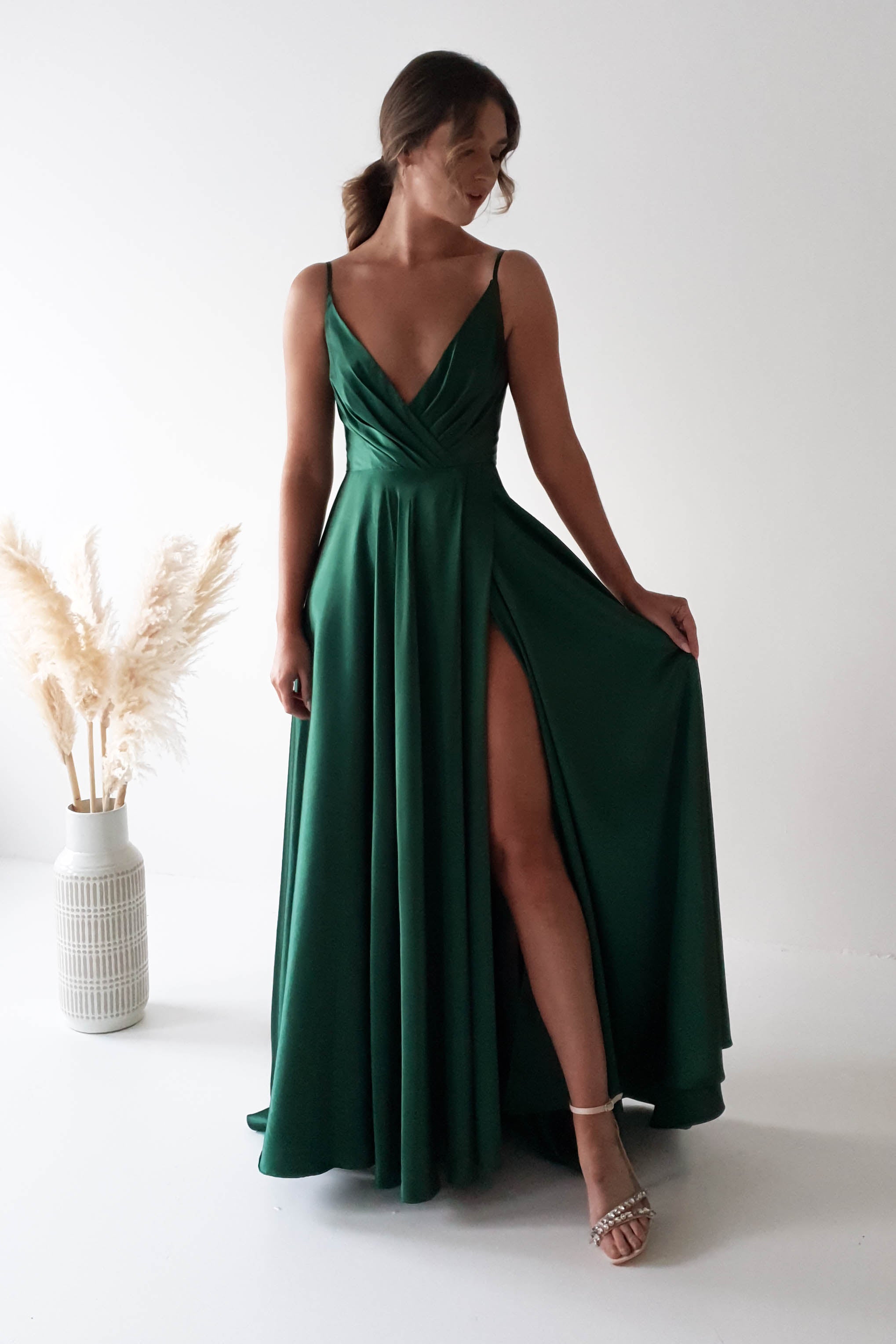 Factory On Sale Velia Satin Maxi Gown | Emerald Green