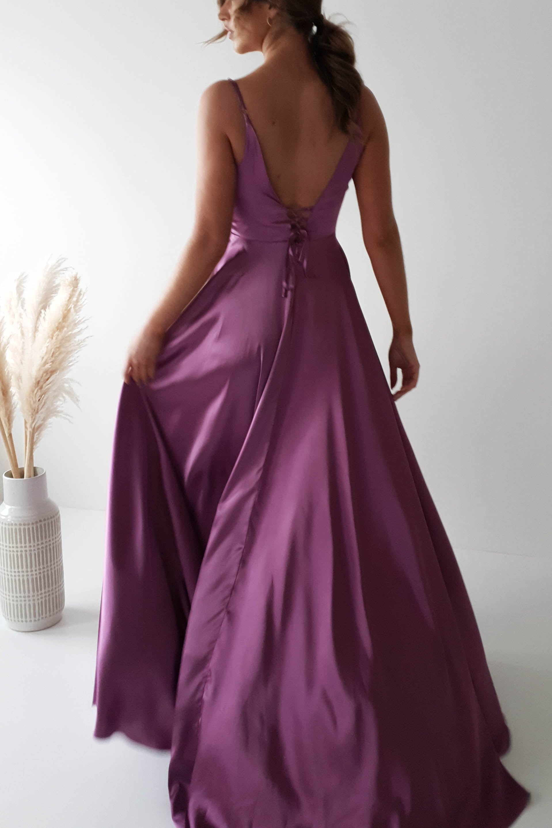Velia Satin Maxi Gown | Violet - Oh Hello Clothing