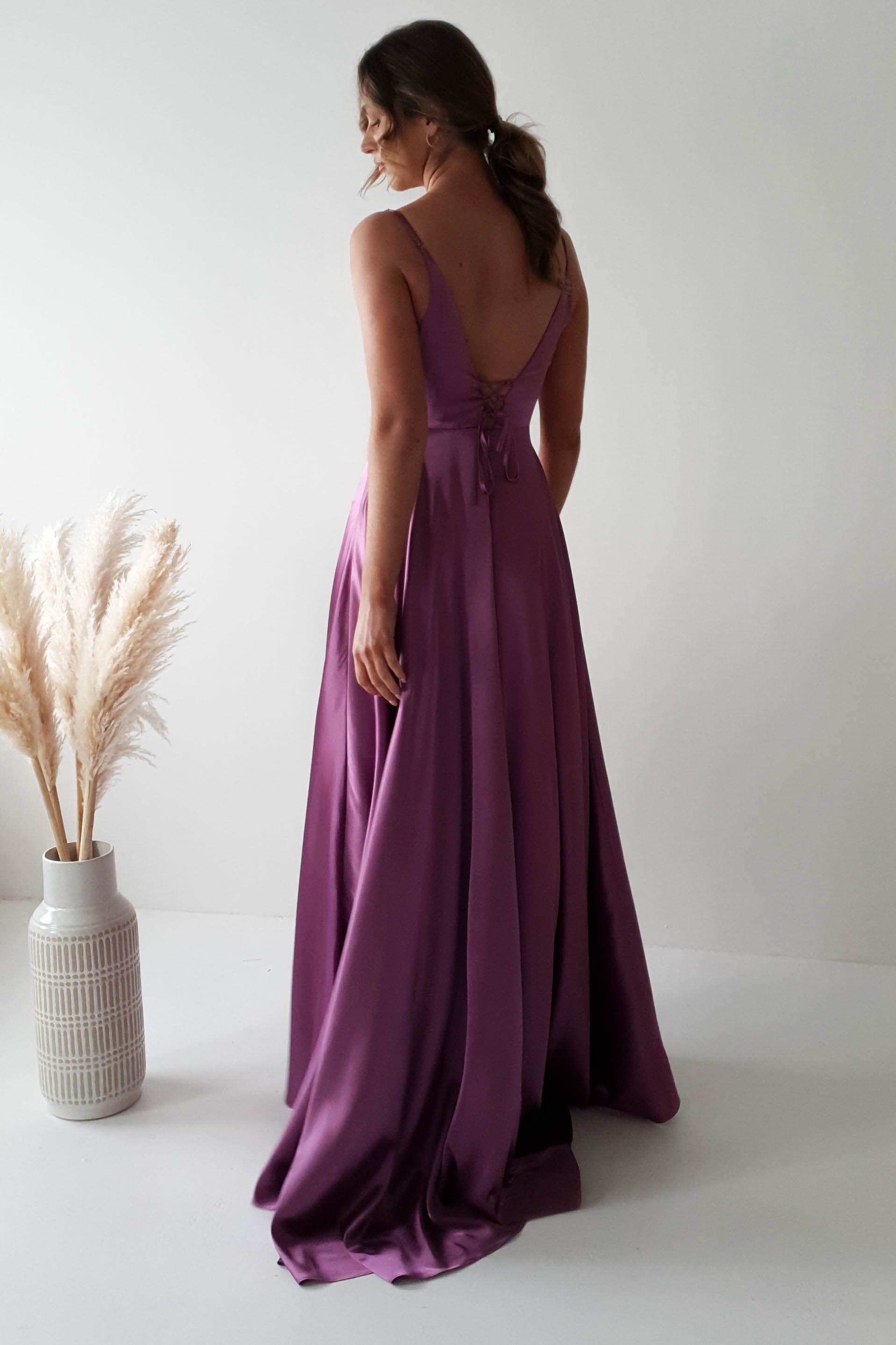 Velia Satin Maxi Gown | Violet - Oh Hello Clothing