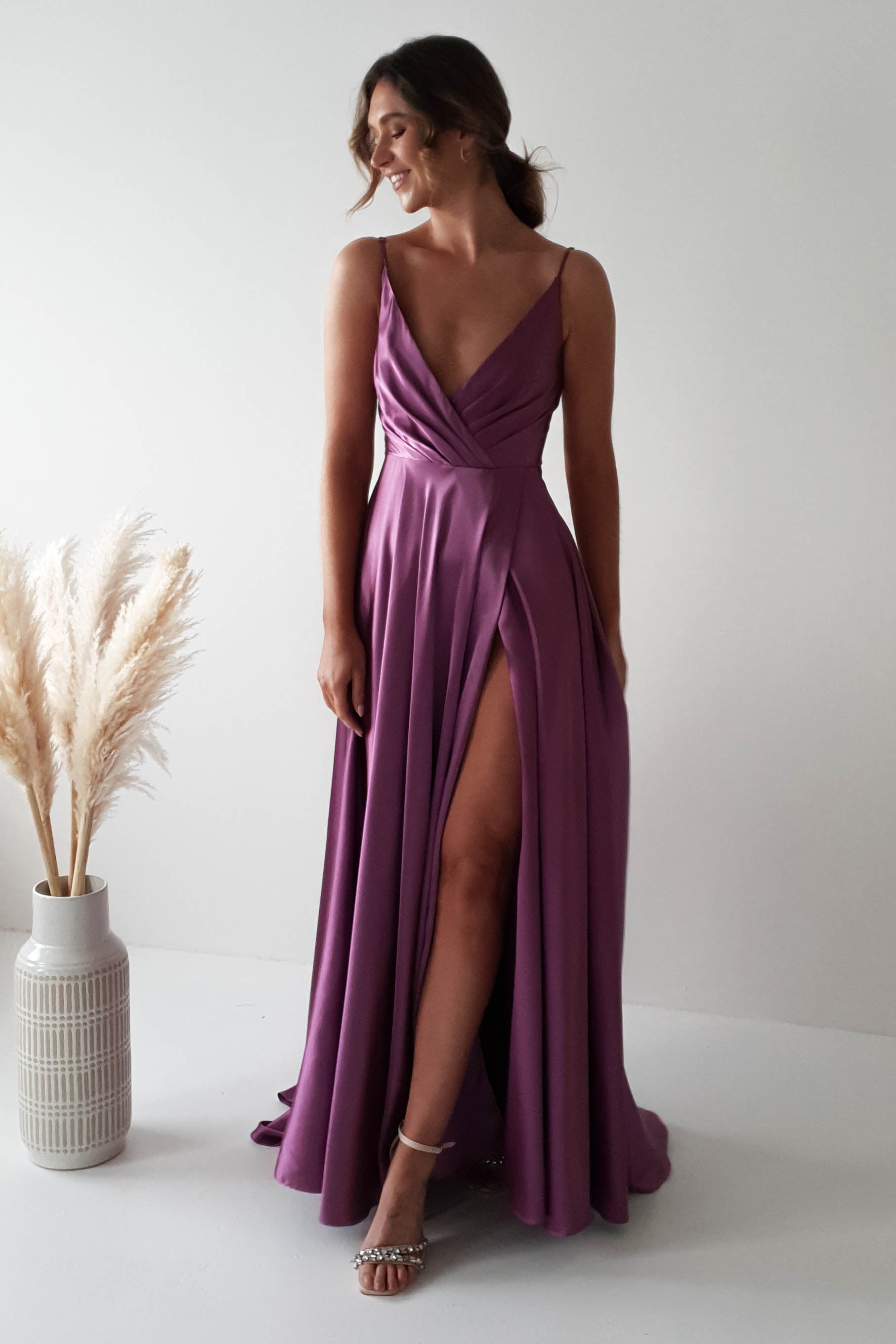 Velia Satin Maxi Gown | Violet - Oh Hello Clothing