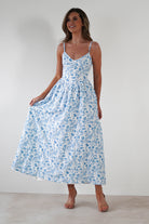Carolyn Floral Print Maxi  | Blue/White 