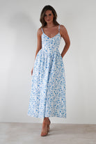 Carolyn Floral Print Maxi  | Blue/White 