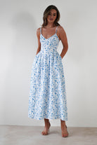 Carolyn Floral Print Maxi  | Blue/White 