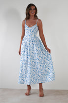 Carolyn Floral Print Maxi  | Blue/White 