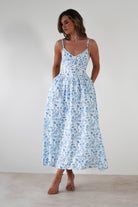 Carolyn Floral Print Maxi  | Blue/White 