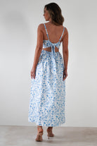 Carolyn Floral Print Maxi  | Blue/White 
