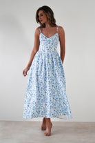 Carolyn Floral Print Maxi  | Blue/White | Wedding Guest es