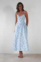Carolyn Floral Print Maxi  | Blue/White 