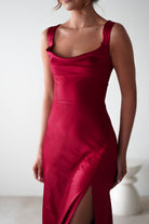 Riviera Soft Satin Maxi Gown | Berry Red - Oh Hello Clothing