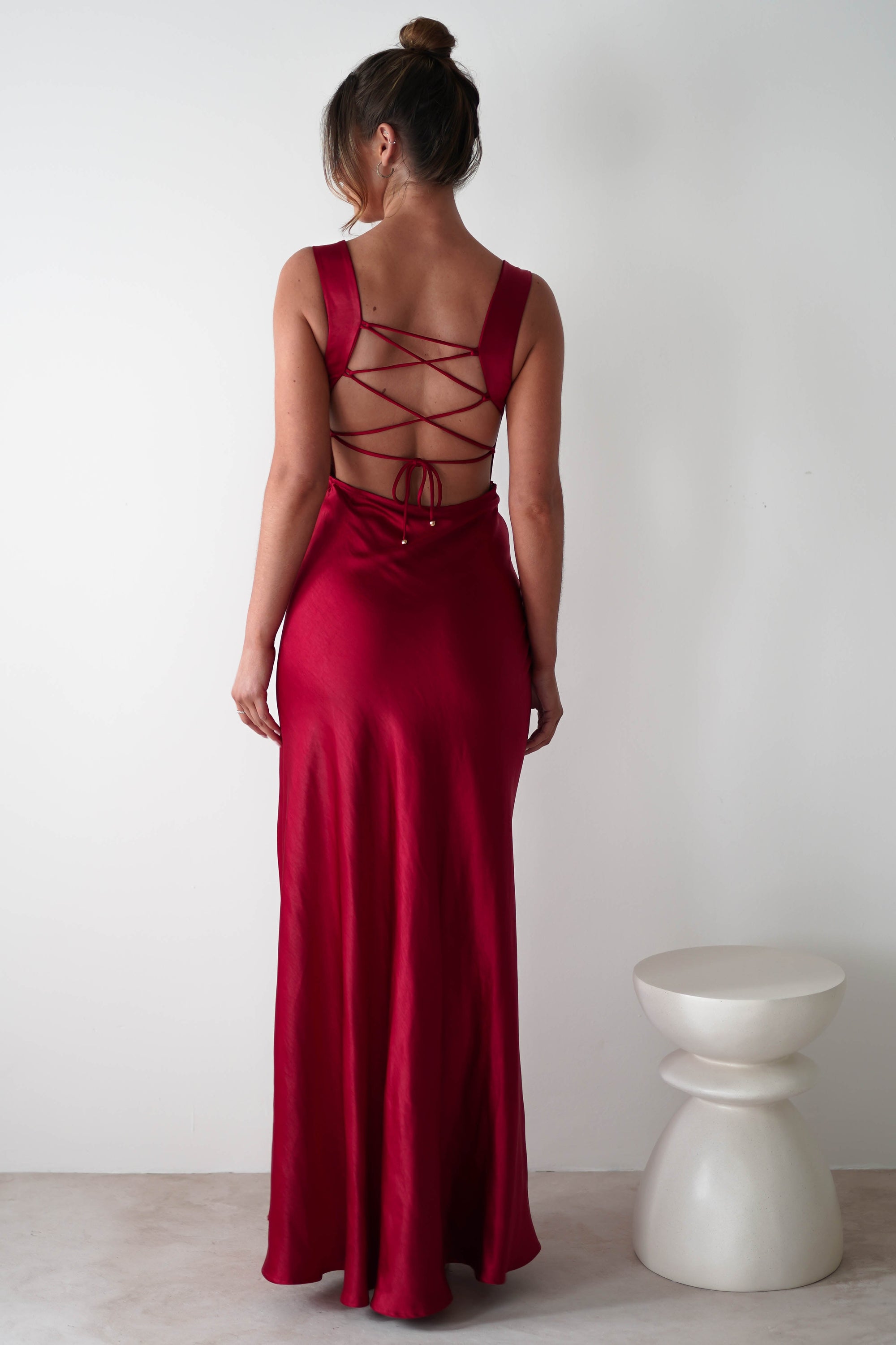 Riviera Soft Satin Maxi Gown | Berry Red - Oh Hello Clothing