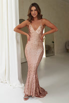 Evana Mermaid Backless Sequin Gown | Rose Gold - Oh Hello Clothing