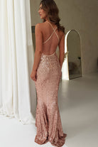 Evana Mermaid Backless Sequin Gown | Rose Gold - Oh Hello Clothing