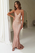 Evana Mermaid Backless Sequin Gown | Rose Gold - Oh Hello Clothing