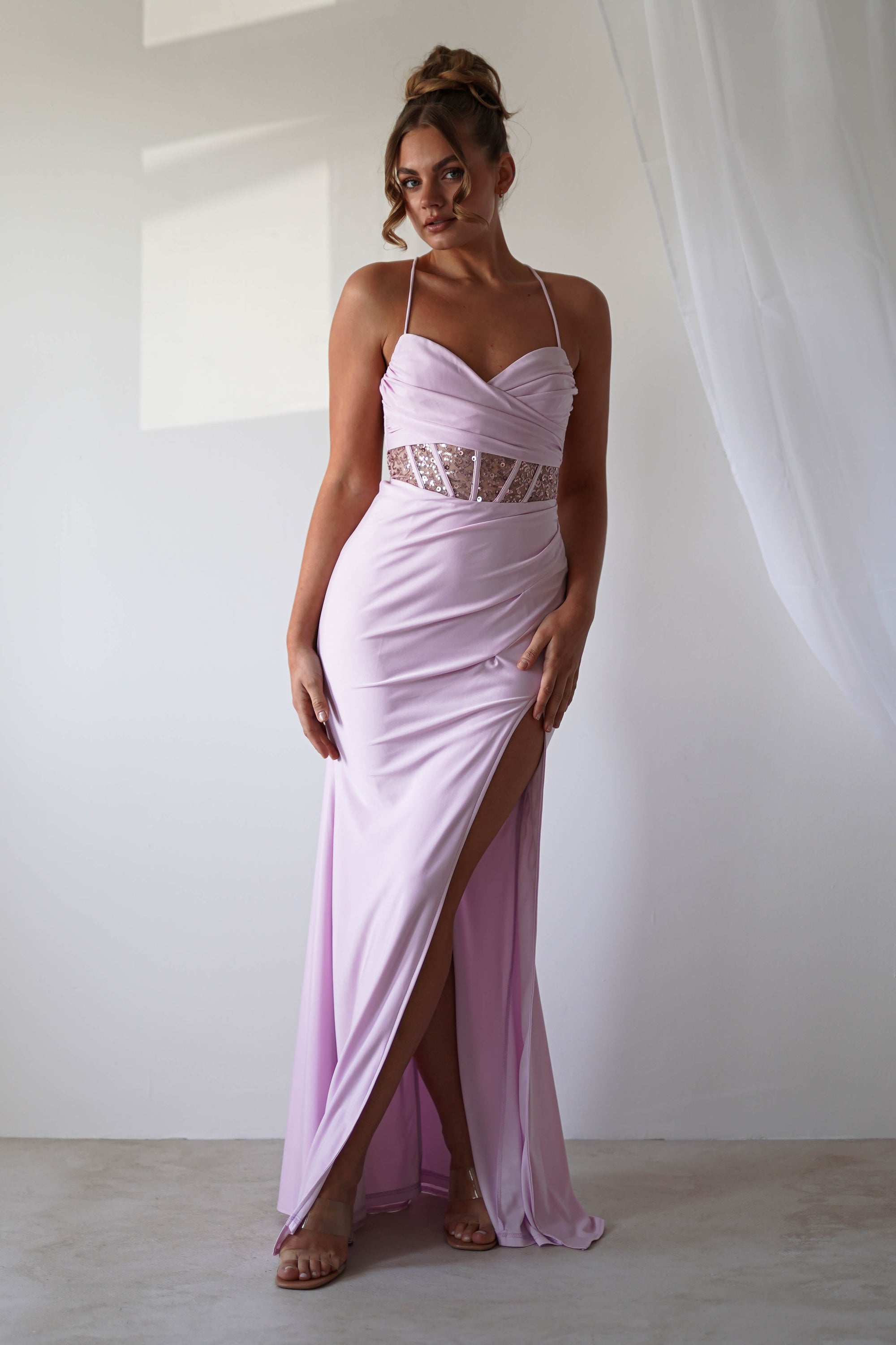 Larna Sequin Bust Bodycon Gown | Light Pink - Oh Hello Clothing
