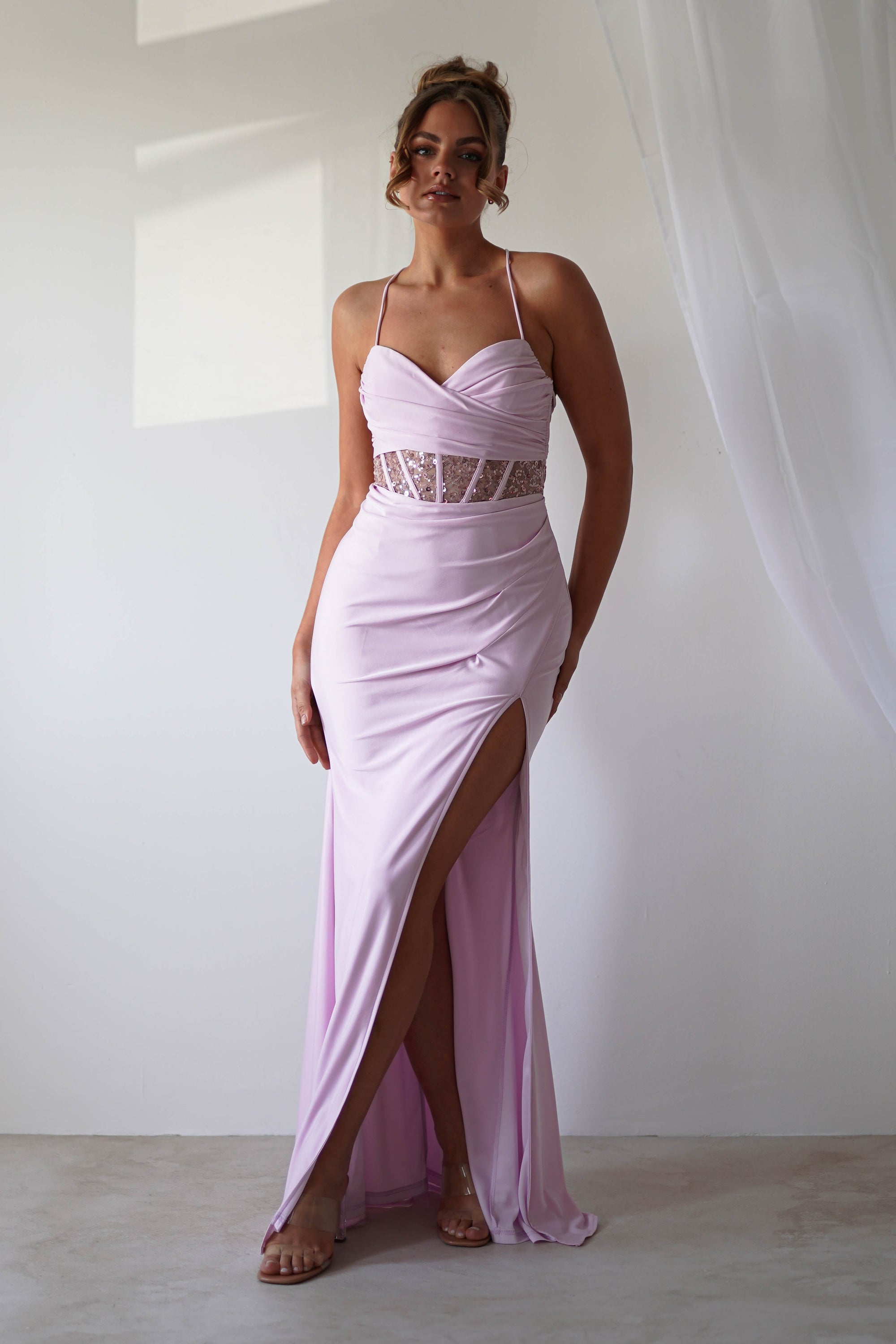 Larna Sequin Bust Bodycon Gown | Light Pink - Oh Hello Clothing