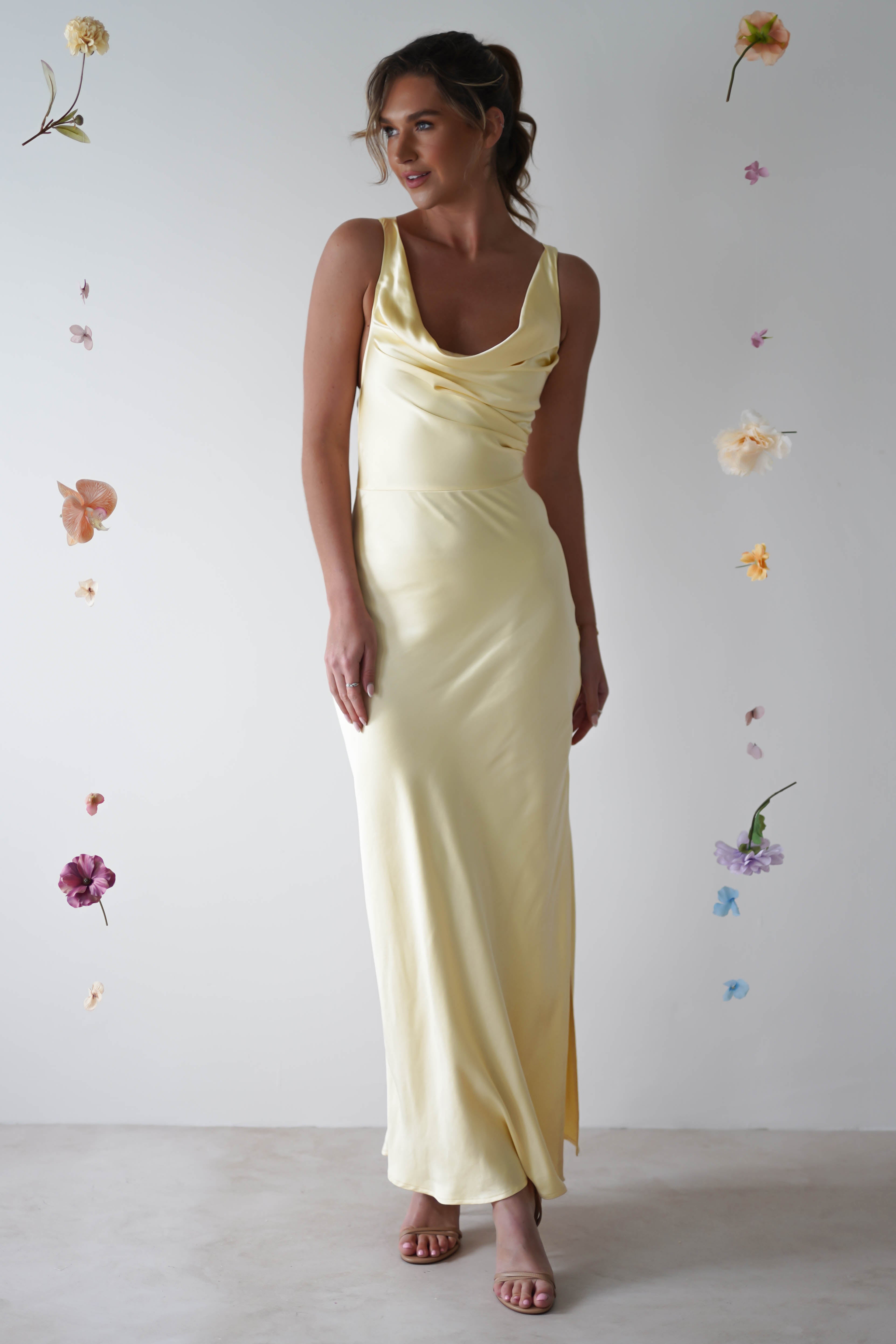 Misha Soft Satin Maxi Dress | Yellow - Oh Hello Clothing