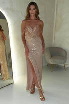 Cinderella On Sale * DONE - NEW COLOUR - Jessy Luxury Beaded Sequin Gown | Rose Gold ***CIND