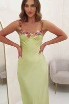 Klabelle Satin Maxi Dress | Lime | Oh Hello Clothing | XS (6)