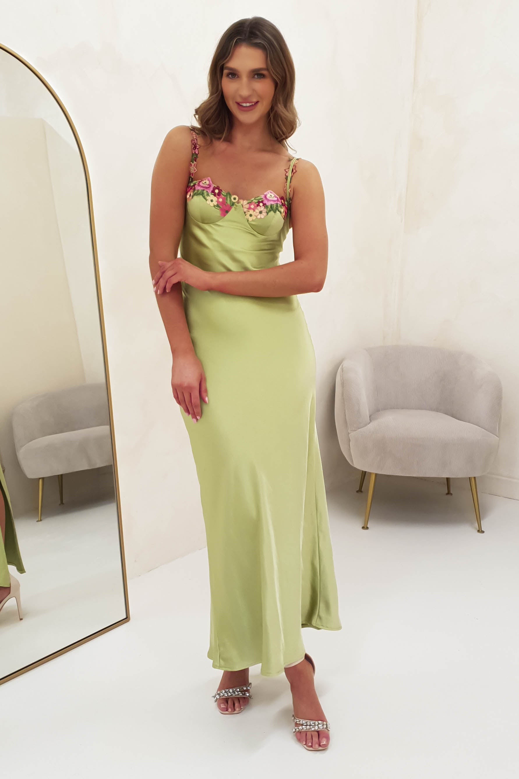 Klabelle Satin Maxi Dress | Lime | Oh Hello Clothing | XS (6)