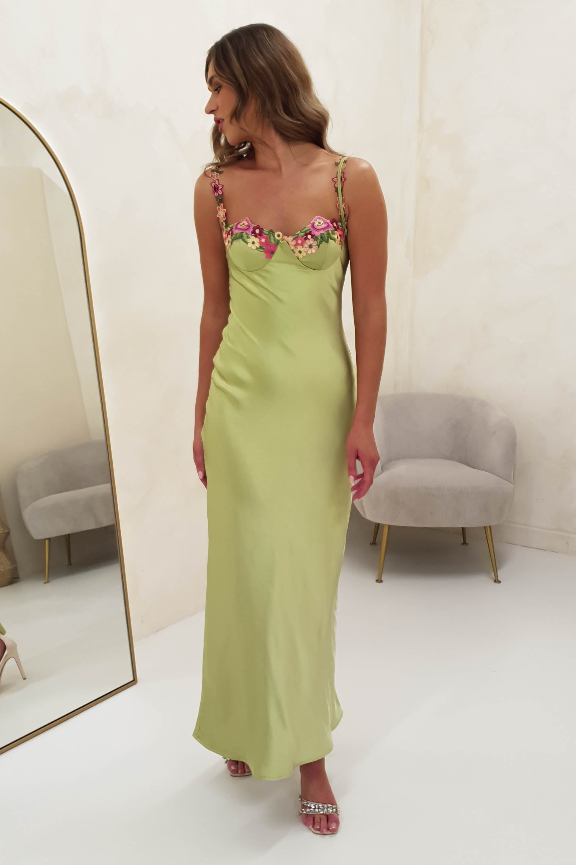 Klabelle Satin Maxi Dress | Lime | Oh Hello Clothing | XS (6)