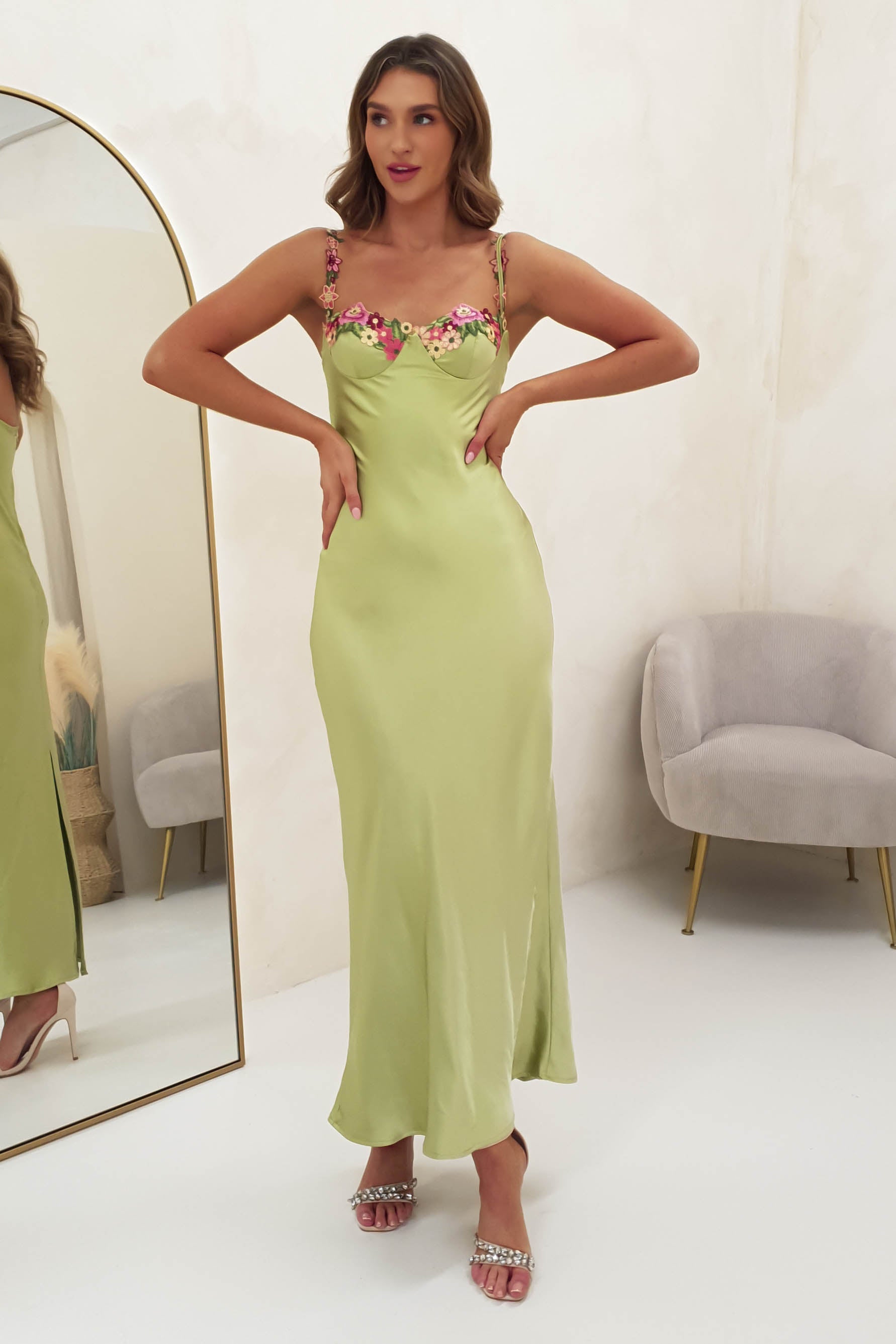 Klabelle Satin Maxi Dress | Lime | Oh Hello Clothing | XS (6)