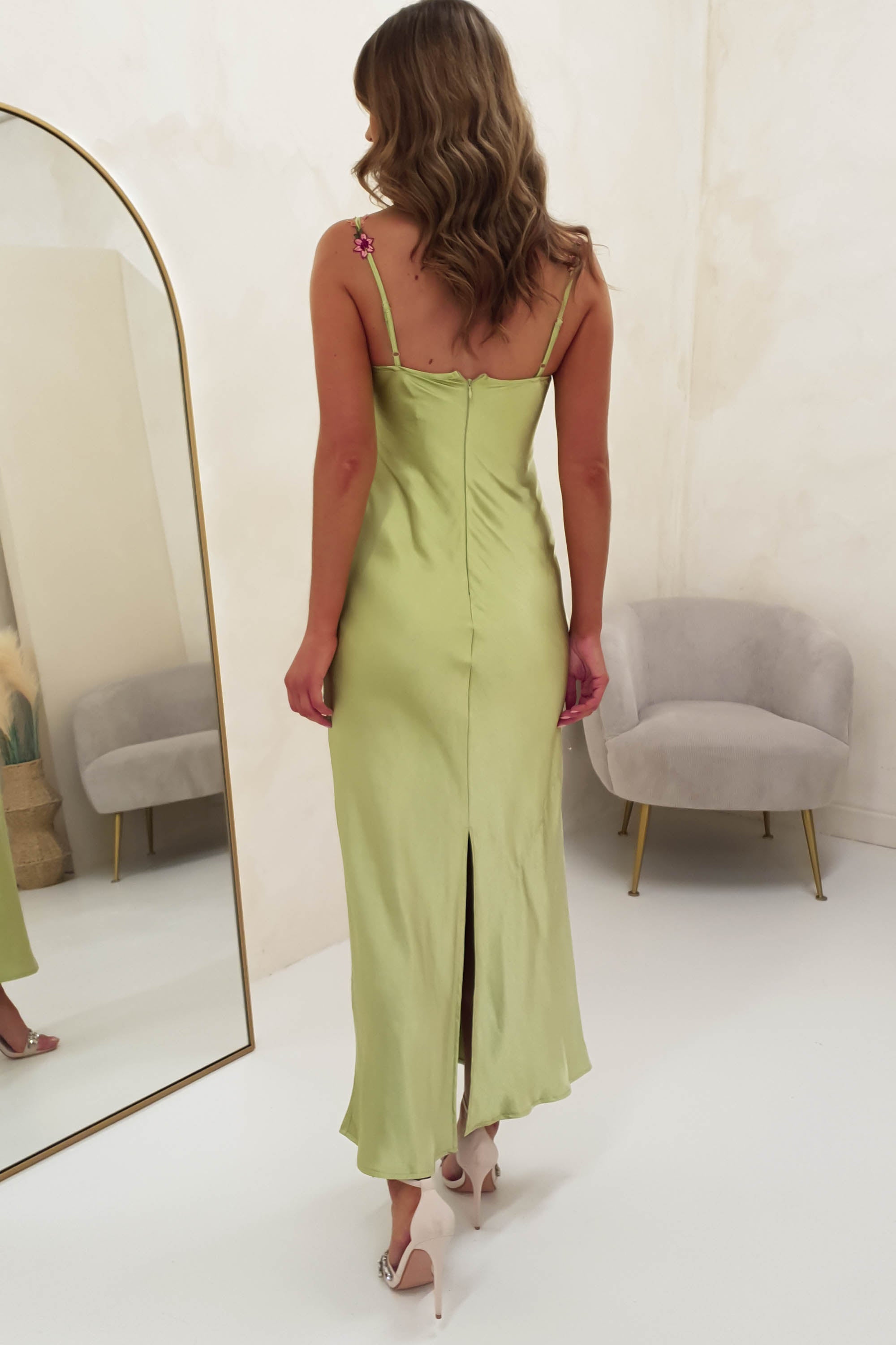 Klabelle Satin Maxi Dress | Lime | Oh Hello Clothing | XS (6)