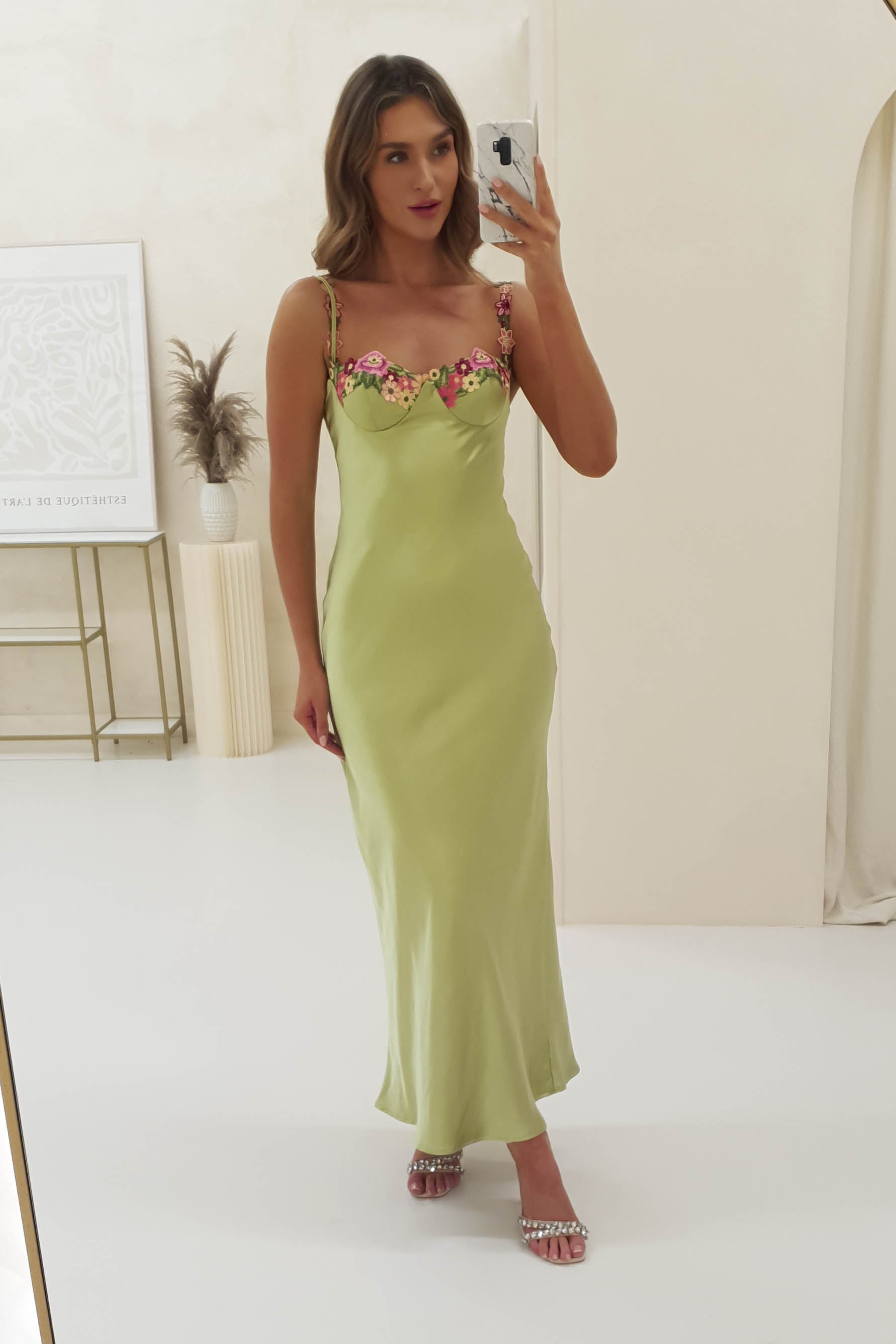 Klabelle Satin Maxi Dress | Lime | Oh Hello Clothing | XS (6)