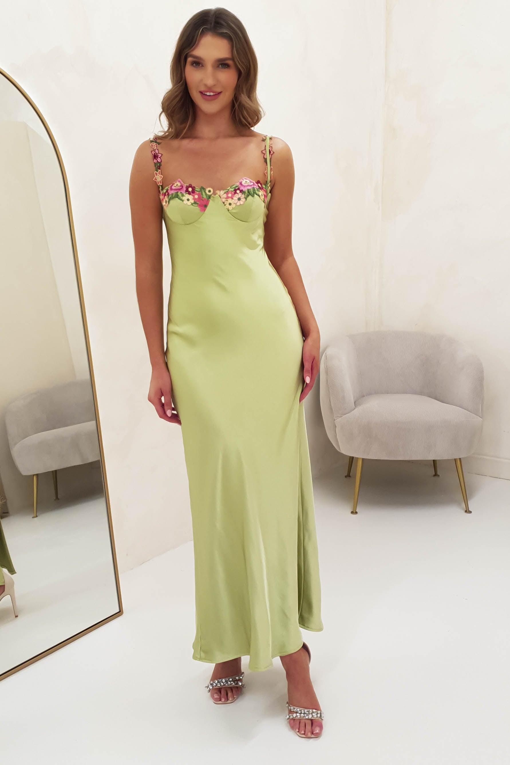 Klabelle Satin Maxi Dress | Lime | Oh Hello Clothing | XS (6)