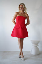 Karla Structured Strapless Mini  | Red - Oh Hello Clothing
