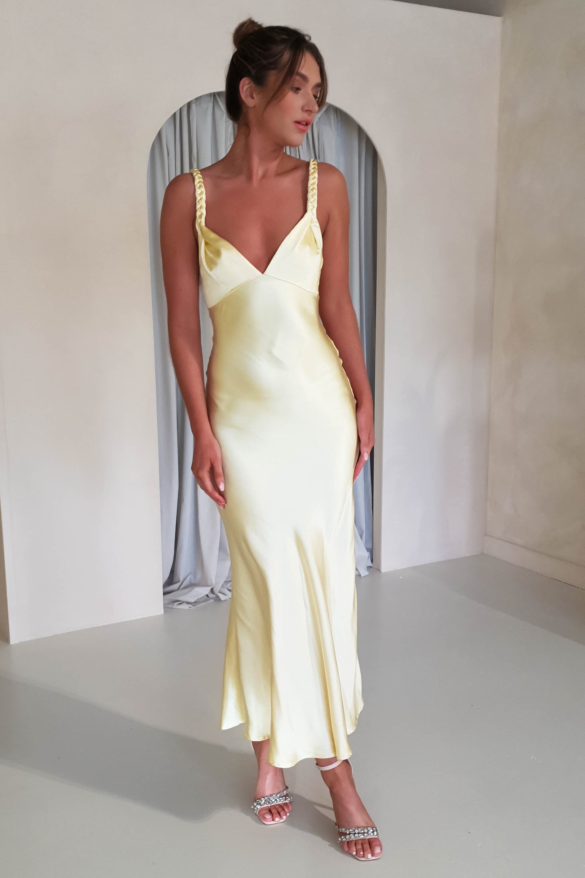 Bethanie Soft Satin Maxi Dress | Yellow | Oh Hello Clothing | XS (6)