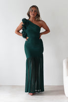 sasha Wedding Guest Dresses ** DONE - Stephanie Mesh Ruffle Maxi Dress - Green
