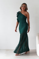 sasha Wedding Guest Dresses ** DONE - Stephanie Mesh Ruffle Maxi Dress - Green