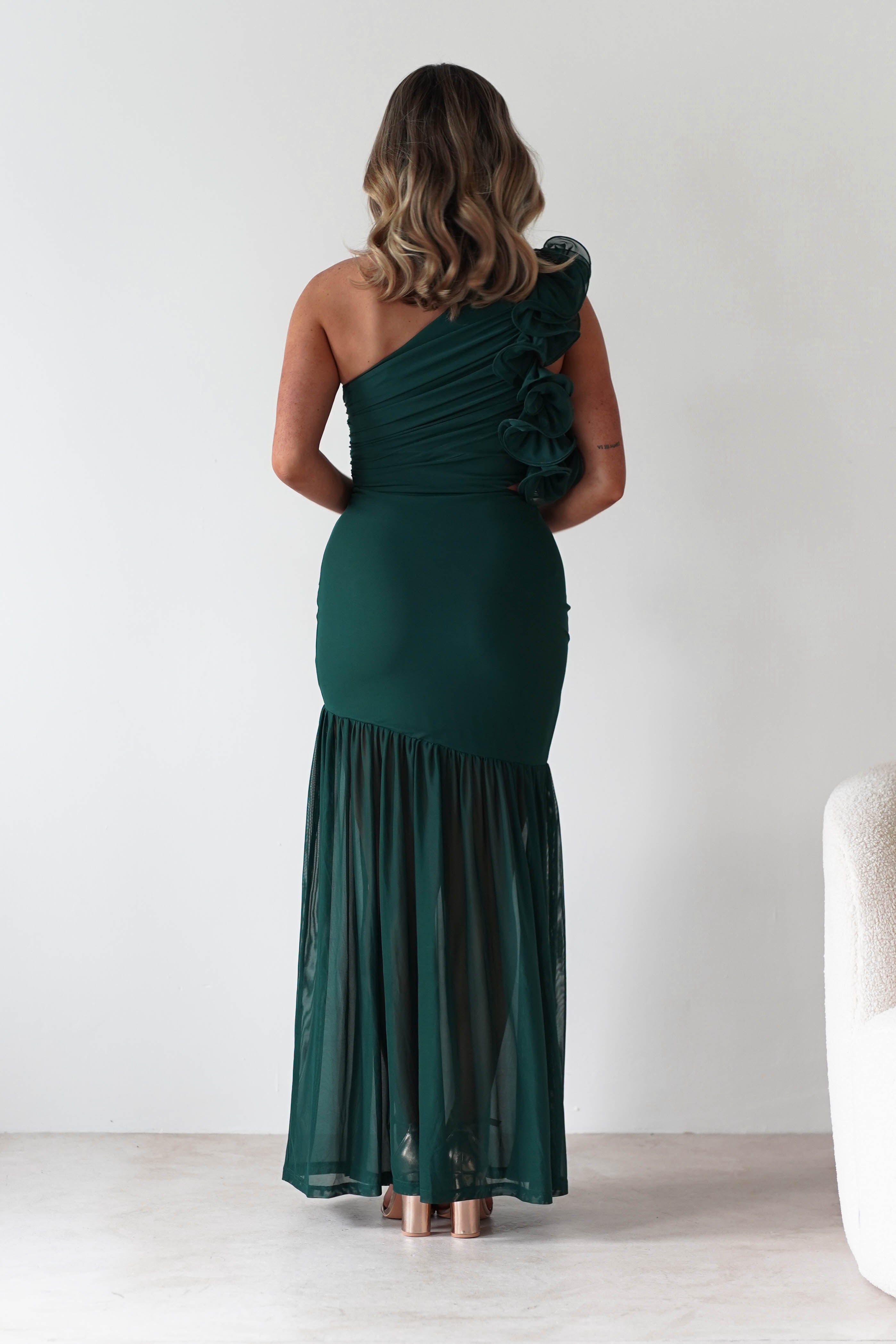 sasha Wedding Guest Dresses ** DONE - Stephanie Mesh Ruffle Maxi Dress - Green
