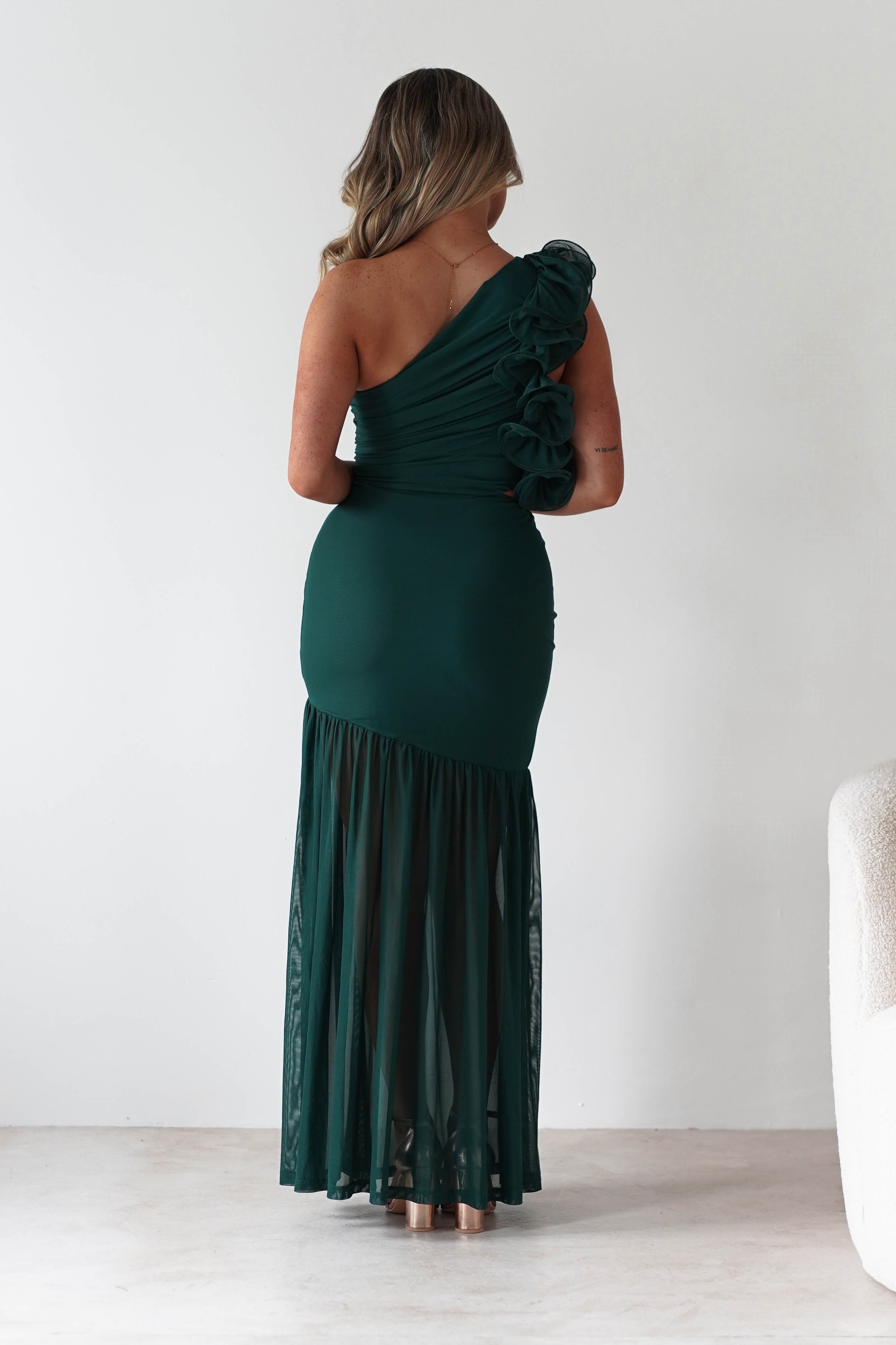 sasha Wedding Guest Dresses ** DONE - Stephanie Mesh Ruffle Maxi Dress - Green