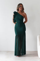 sasha Wedding Guest Dresses ** DONE - Stephanie Mesh Ruffle Maxi Dress - Green