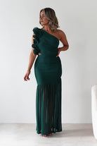 sasha Wedding Guest Dresses ** DONE - Stephanie Mesh Ruffle Maxi Dress - Green