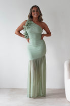 sasha Wedding Guest Dresses ** DONE - Stephanie Mesh Ruffle Maxi Dress - Sage