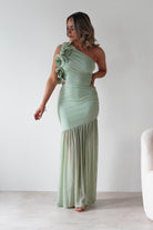 sasha Wedding Guest Dresses ** DONE - Stephanie Mesh Ruffle Maxi Dress - Sage