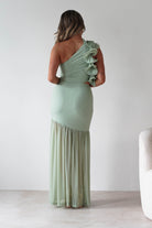 sasha Wedding Guest Dresses ** DONE - Stephanie Mesh Ruffle Maxi Dress - Sage