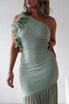 sasha Wedding Guest Dresses ** DONE - Stephanie Mesh Ruffle Maxi Dress - Sage