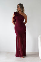 sasha Wedding Guest Dresses ** DONE - Stephanie Mesh Ruffle Maxi Dress - Wine