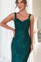 MANIJU Wedding Guest Dresses Cosette Sequin Midi Dress | Emerald Green