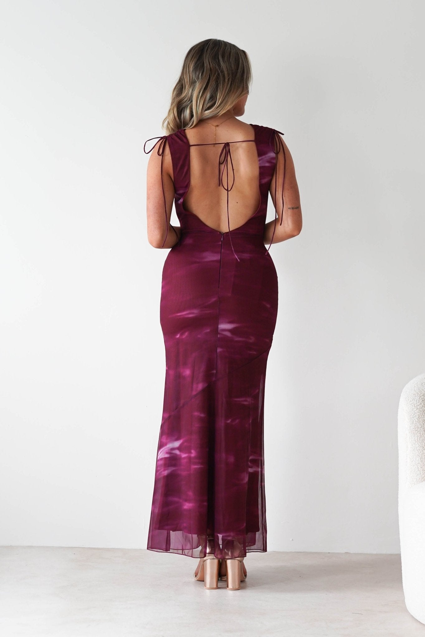 Drew Mesh Printed Maxi Dress | Wine Print | Oh Hello Clothing | XS (6)