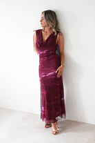 Drew Mesh Printed Maxi Dress | Wine Print | Oh Hello Clothing | XS (6)