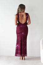 Factory Wedding Guest Dresses Drew Mesh Printed Maxi Dress | Wine Print