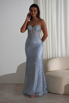 Elyse Glitter Strapless Gown | Light Blue/Silver - Oh Hello Clothing
