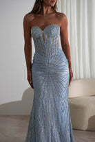 Elyse Glitter Strapless Gown | Light Blue/Silver - Oh Hello Clothing